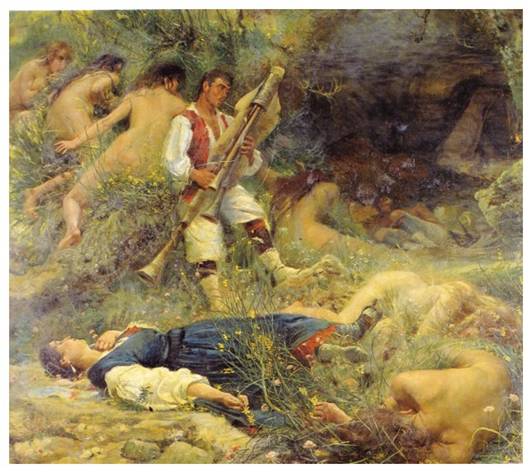 Basilio Cascella, Il suono e il sonno, olio su tela, 300x 400, 1893, Chieti, Palazzo della Prefettura