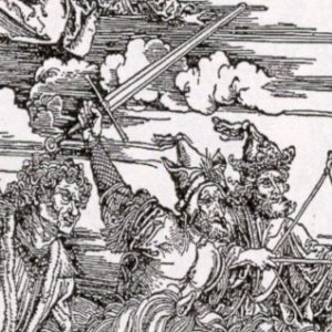 Albrecht Dürer, I quattro cavalieri dell'Apocalisse. Particolare.
