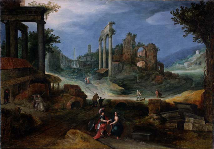 Willem van Nieulandt II (Anversa 1584 – Amsterdam 1635), Paesaggio con rovine romane. Olio su tela, Collezione Fondazione Roma.